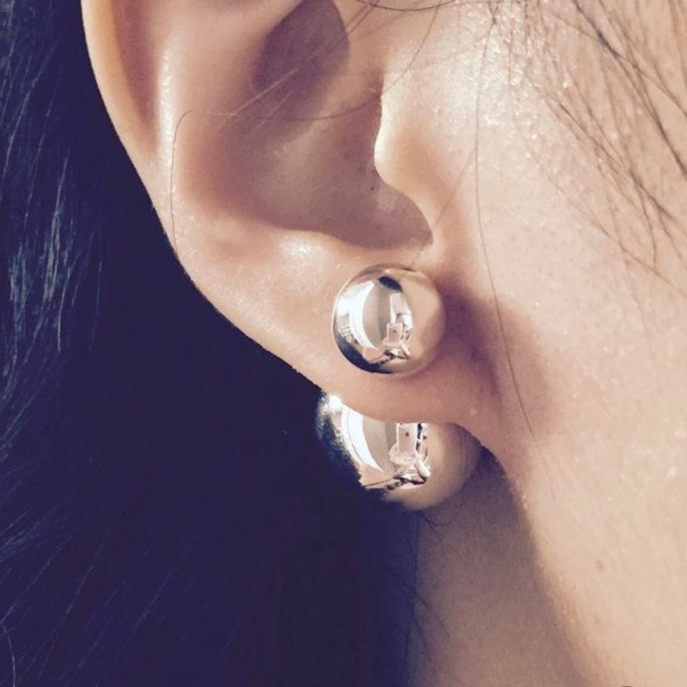 💖 Silver Ball Earrings Double sided NEW